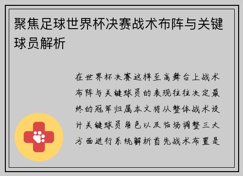 聚焦足球世界杯决赛战术布阵与关键球员解析