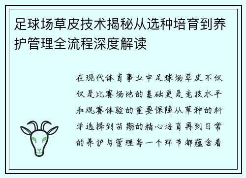 足球场草皮技术揭秘从选种培育到养护管理全流程深度解读 足球场草皮技术揭秘从选种培育到养护管理全流程深度解读